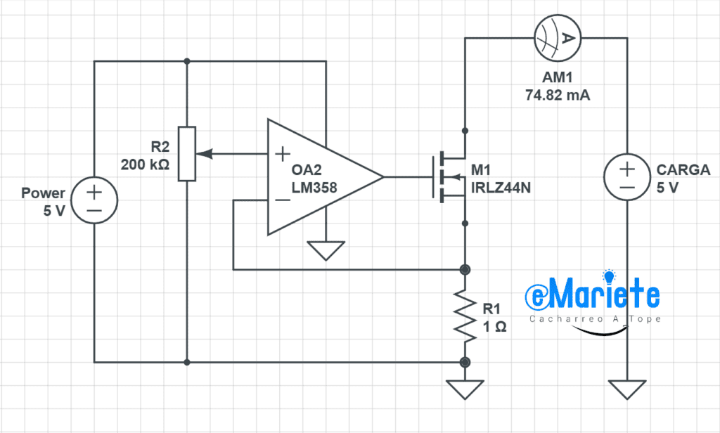 Schematic diagram of the electronic load with mosfet